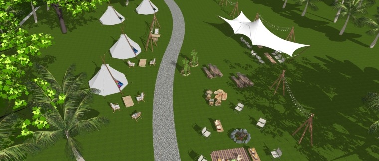现代露营公园景观网红帐篷野餐露天电影模型-灵感屋